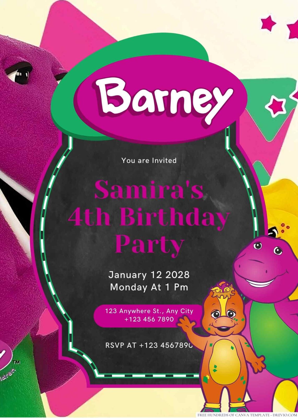 barney birthday invitation templates