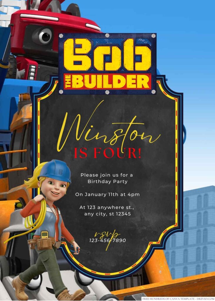 Free Editable Bob the Builder Birthday Invitation