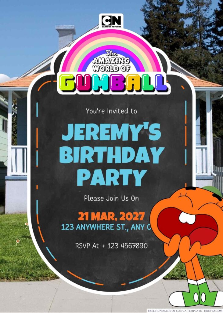 Free Editable The Amazing World of Gumball Birthday Invitation