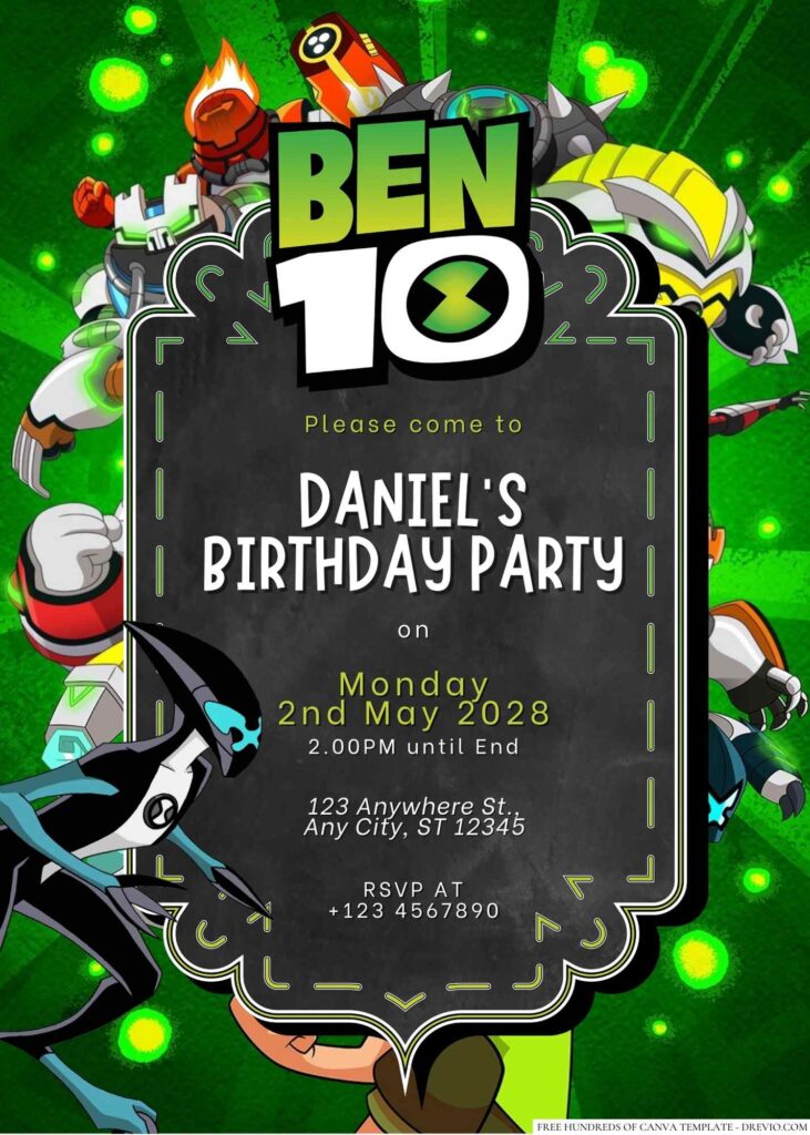 Free Editable Ben 10 Birthday Invitation