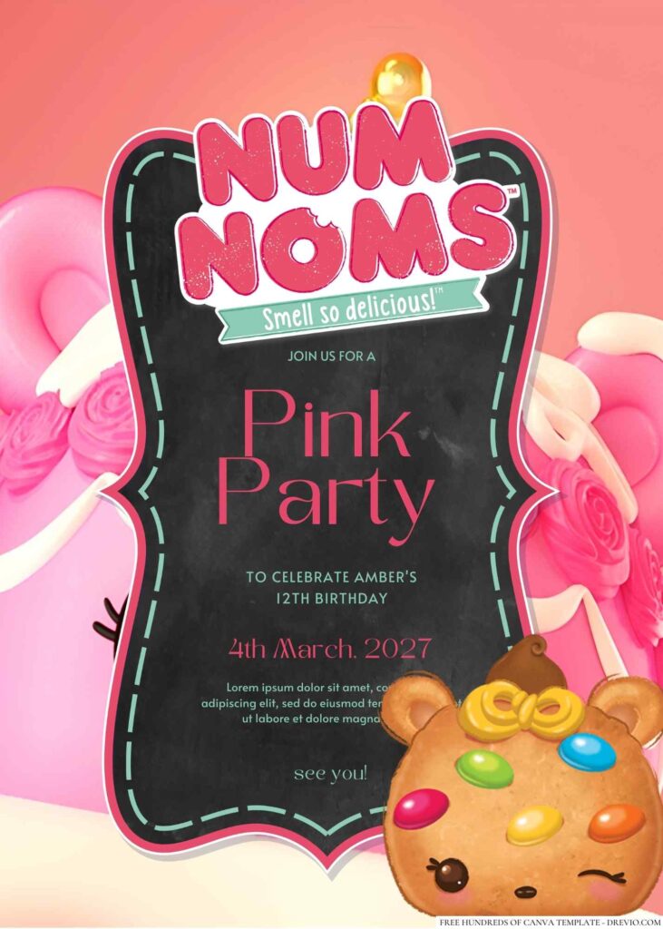 Free Editable Num Noms Canva Birthday Invitation