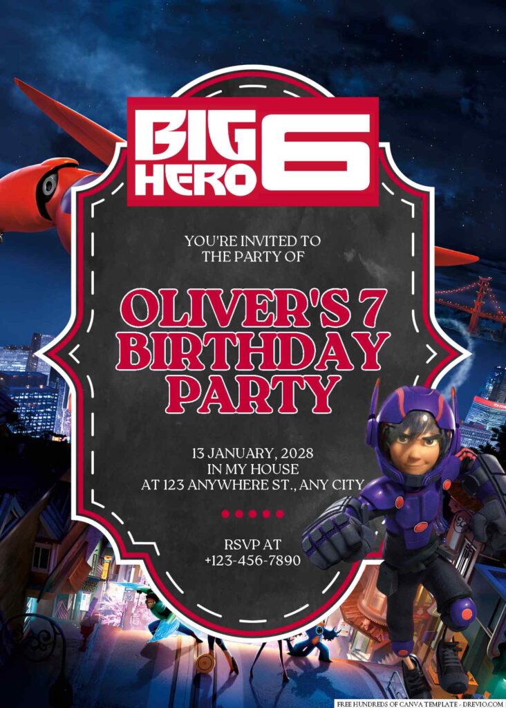 Free Editable Big Hero 6 Birthday Invitation