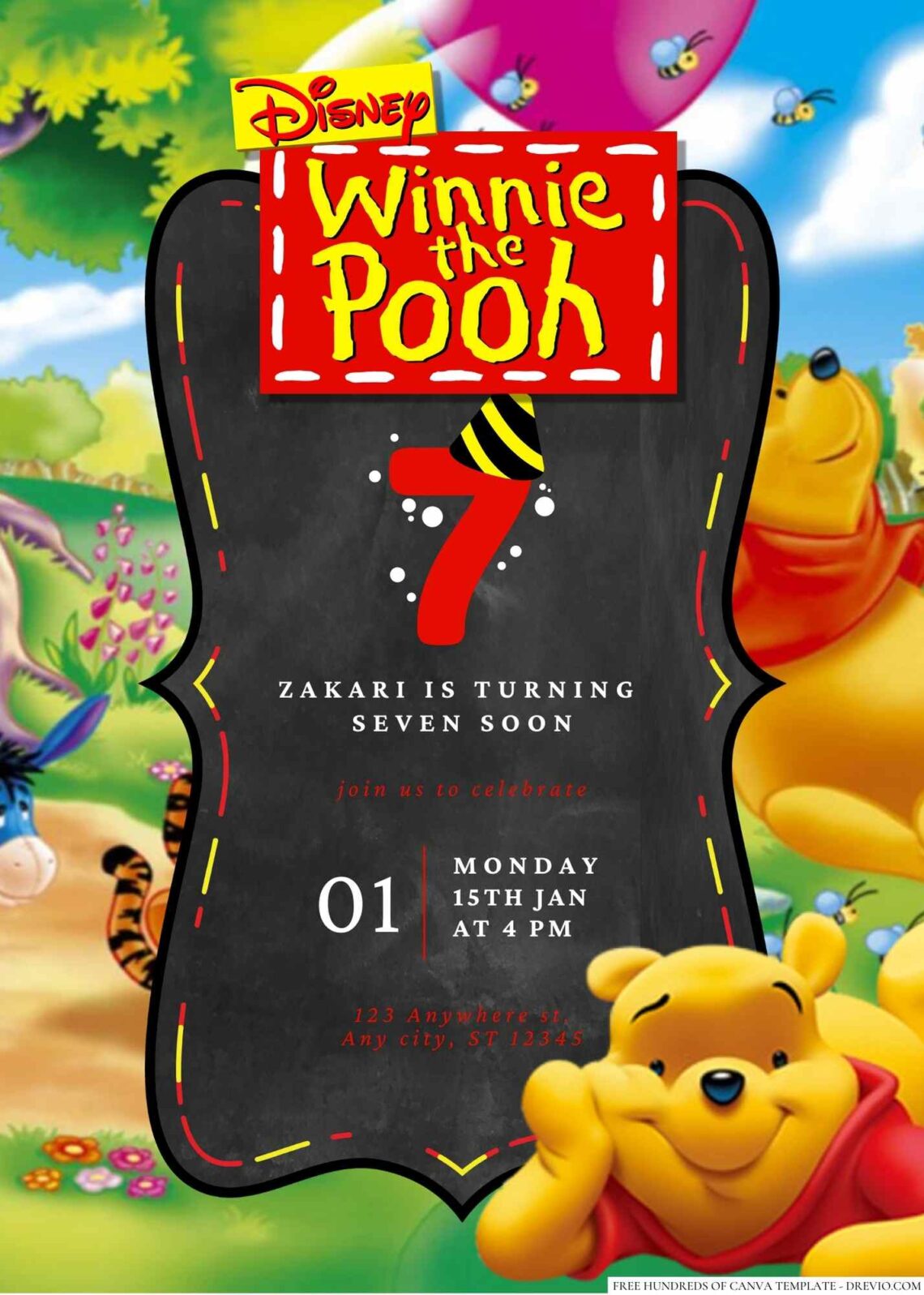 Free Editable Winnie the Pooh Birthday Invitation