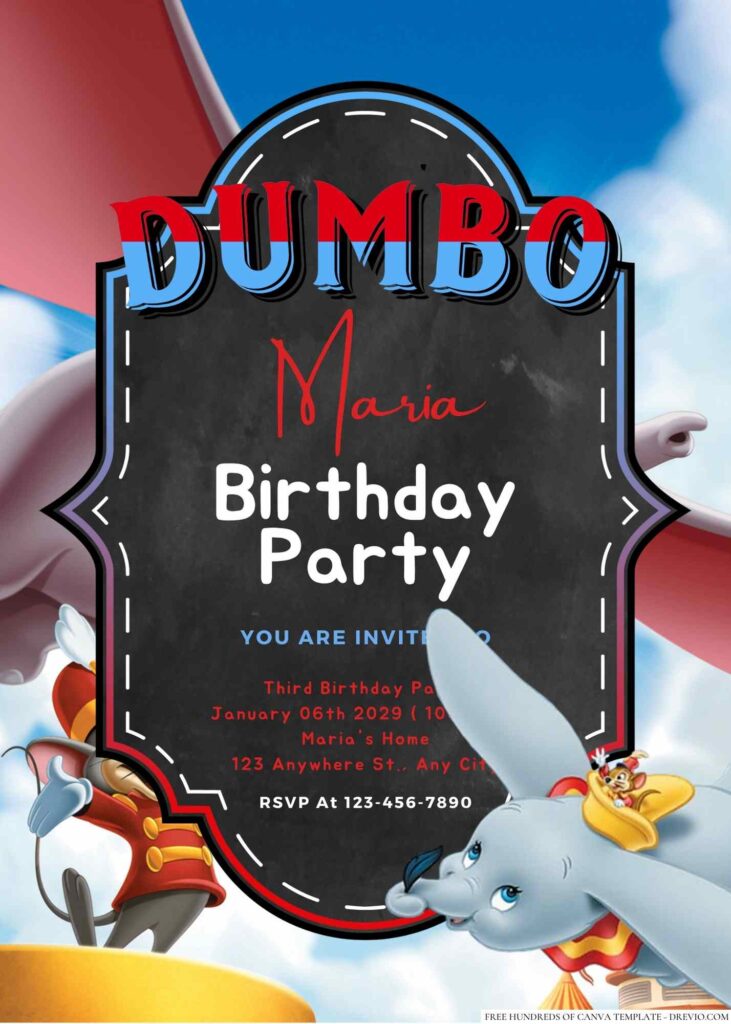 Free Editable Dumbo Birthday Invitation 