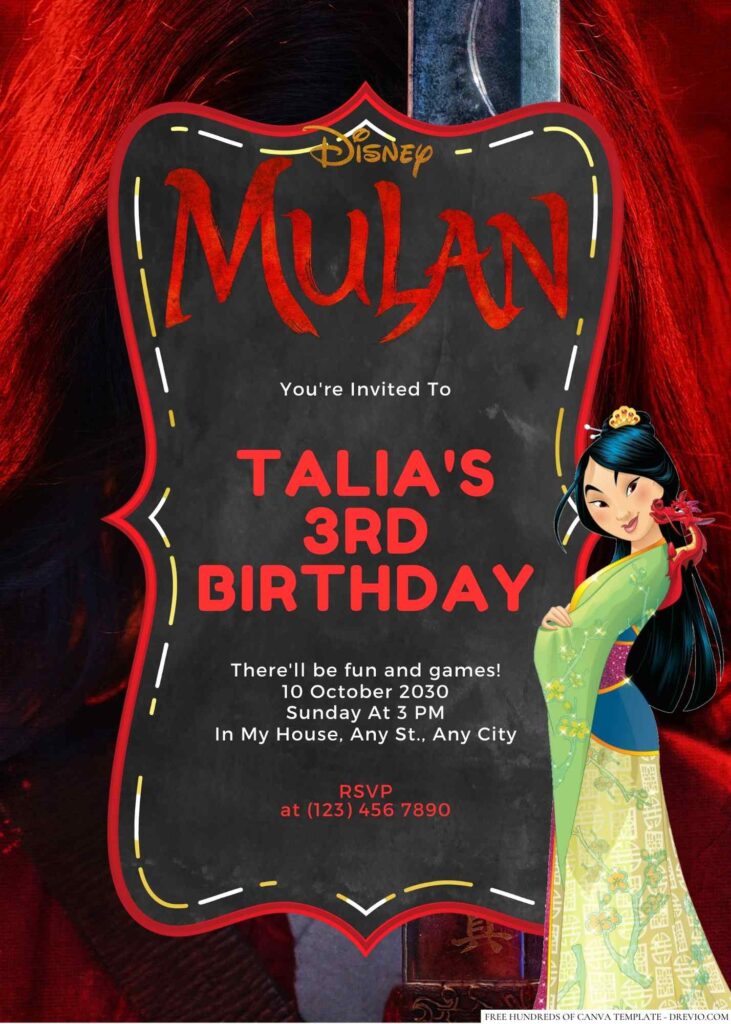 Free Editable Mulan Birthday Invitation