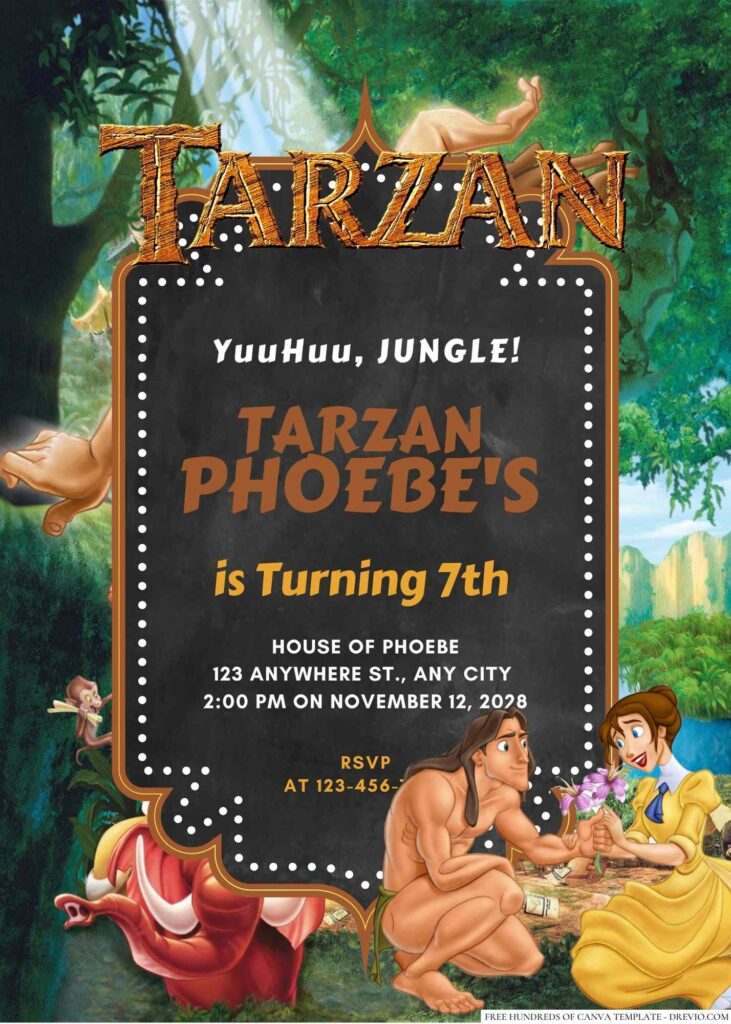 Free Editable Tarzan Birthday Invitation 