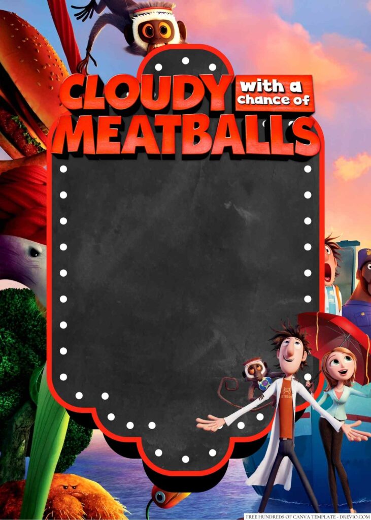 Invitation Template of 20+ Cloudy with a Chance of Meatballs Canva Birthday Invitation Templates 8