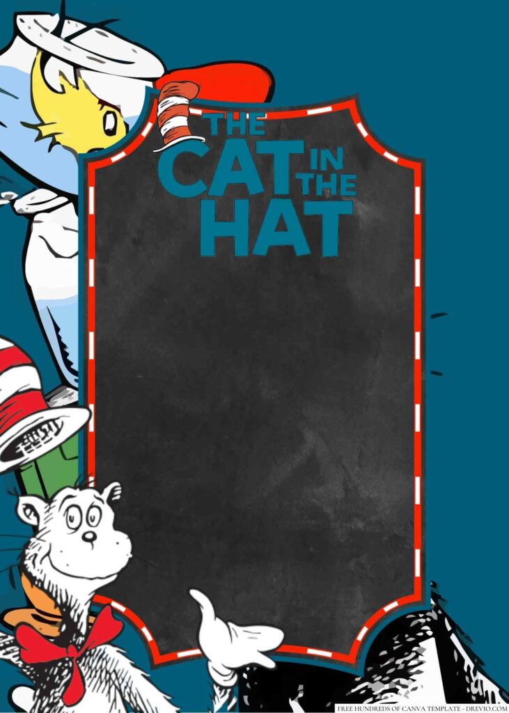 Invitation Template of 22+ The Cat in the Hat Canva Birthday Invitation Templates 8