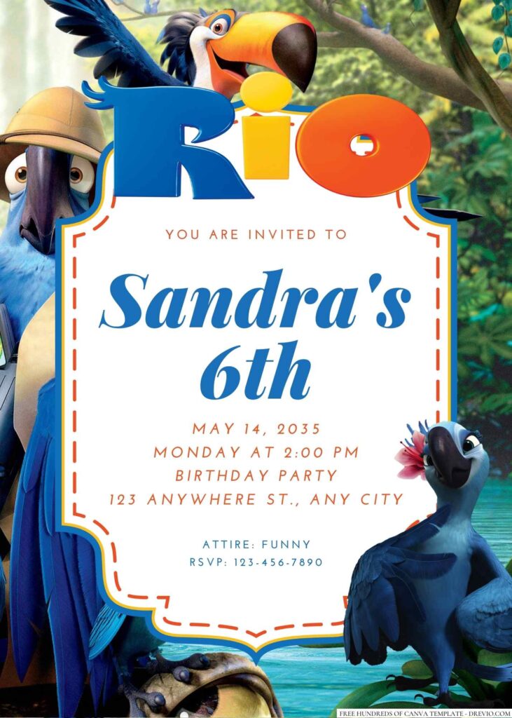 Free Editable Rio Birthday Invitation