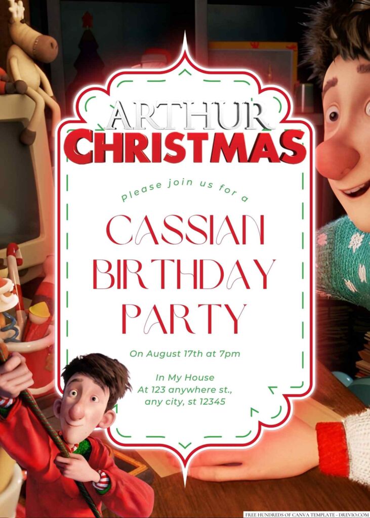 Free Editable Arthur Christmas Birthday Invitation