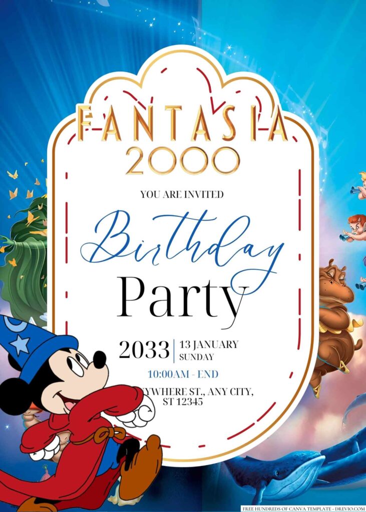 Free Editable Fantasia 2000 Birthday Invitation