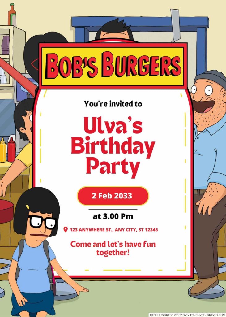 Free Editable Tina Belcher (Bob’s Burgers) Birthday Invitation