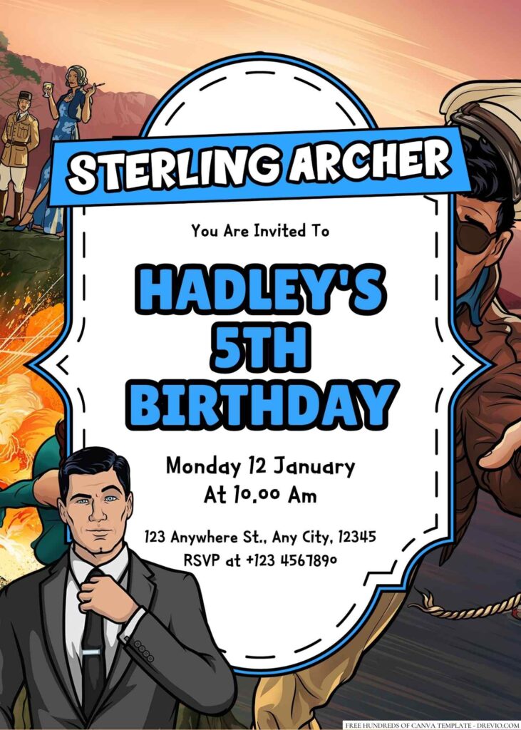 Free Editable Sterling Archer (Archer) Birthday Invitation