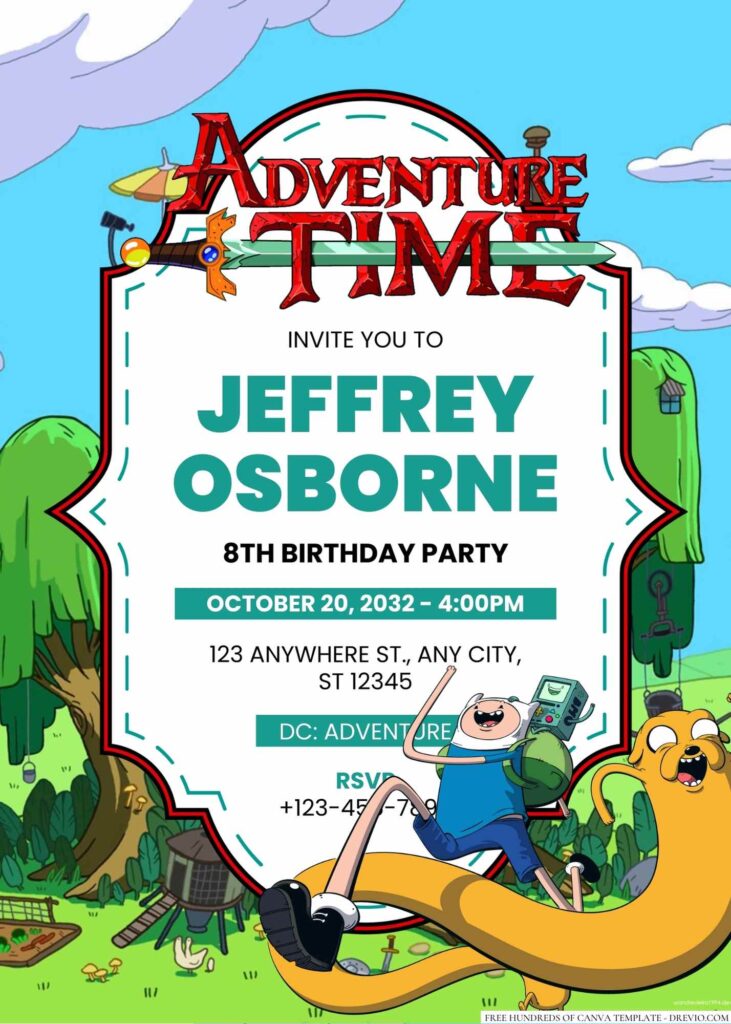 Finn the Human and Jake the Dog (Adventure Time) Birthday Invitation