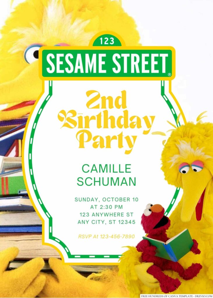 Free Editable Big Bird from Sesame Street Birthday invitation