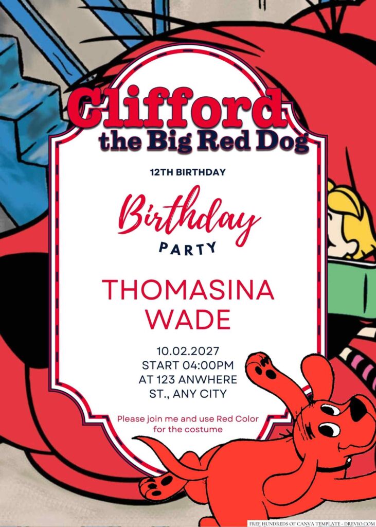 Free Editable Clifford the Big Red Dog Birthday Invitation