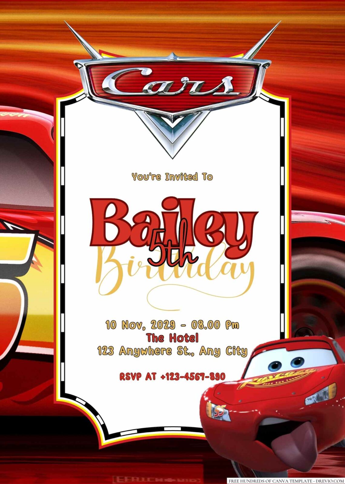 Free Editable Lightning McQueen from Cars Birthday invitation