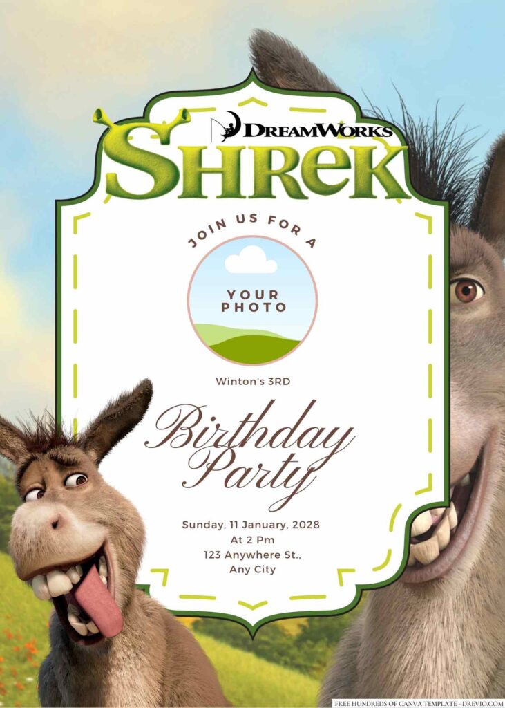 Free Editable Donkey from Shrek Birthday Invitation