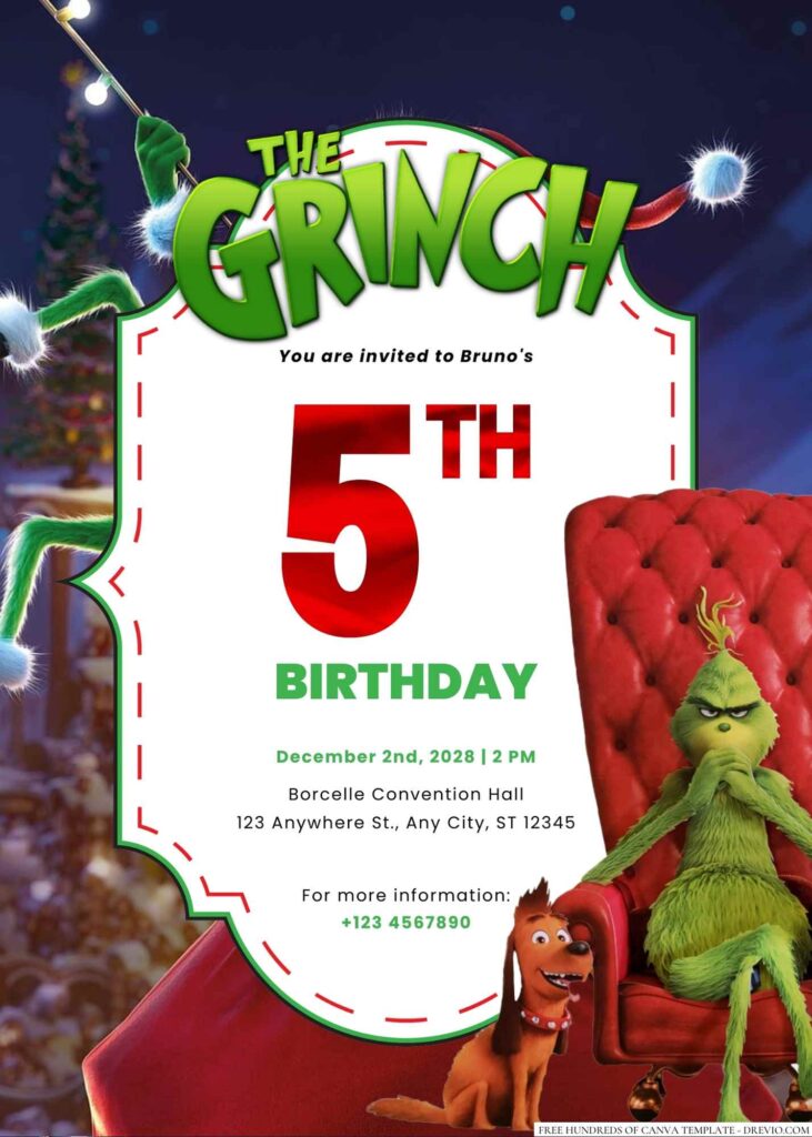 Free Editable The Grinch Birthday Invitation Download Hundreds FREE