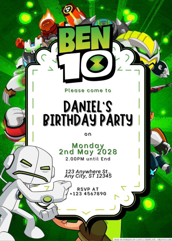 Free Editable Ben 10 Birthday Invitation