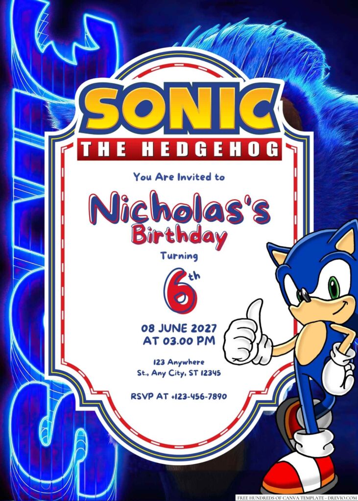 Free Editable Sonic the Hedgehog Birthday Invitation