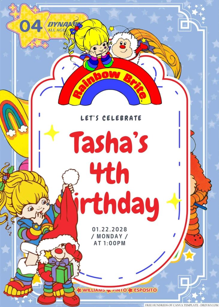 Free Editable Rainbow Brite Birthday Invitation