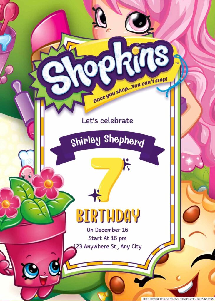 Free Editable Shopkins Birthday Invitation