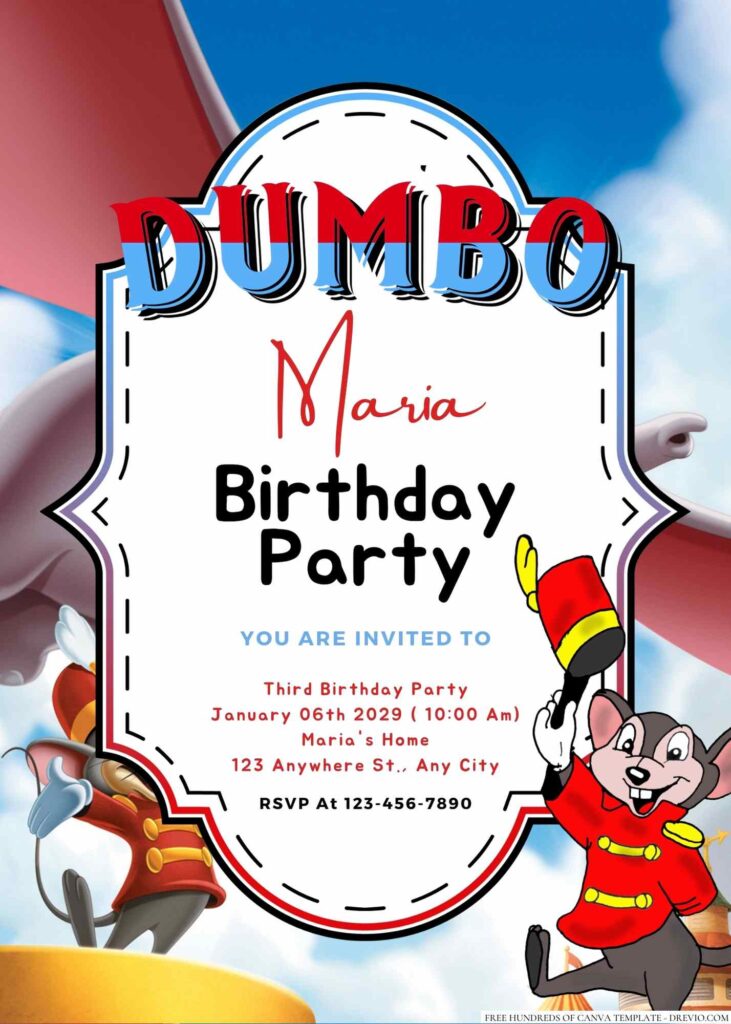 Free Editable Dumbo Birthday Invitation 