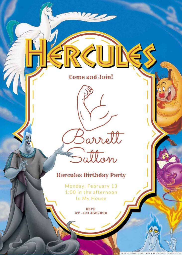 Free Editable Hercules Birthday Invitation