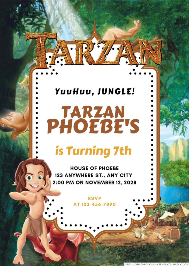 Free Editable Tarzan Birthday Invitation 