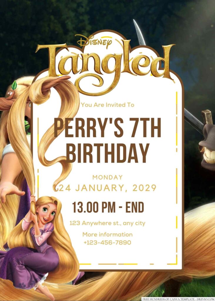 Free Editable Rapunzel from Tangled Birthday invitation