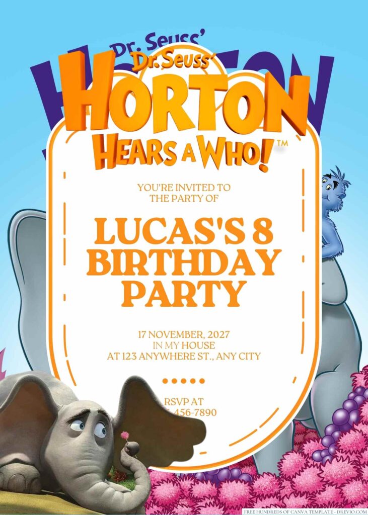 Free Editable Horton Hears a Who! Birthday Invitation