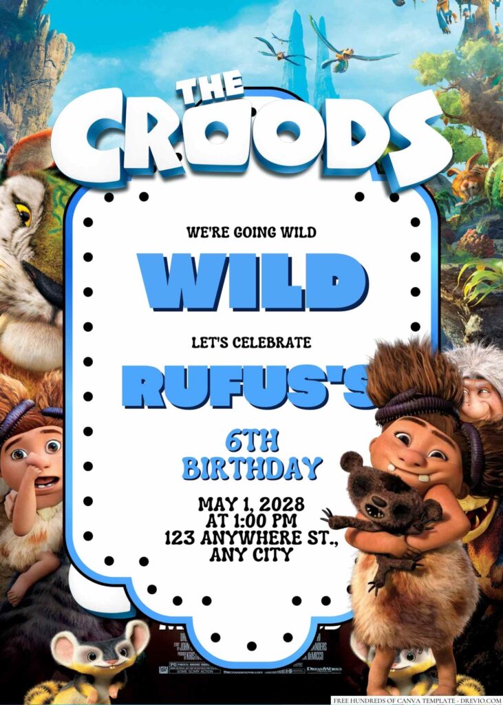 Free Editable The Croods Birthday Invitation