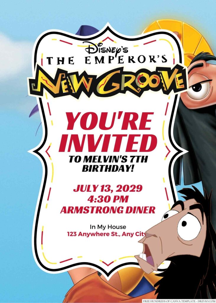 Free Editable The Emperor's New Groove Birthday Invitation