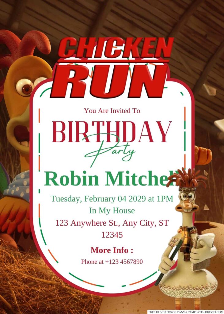 Free Editable Chicken Run Birthday Invitation