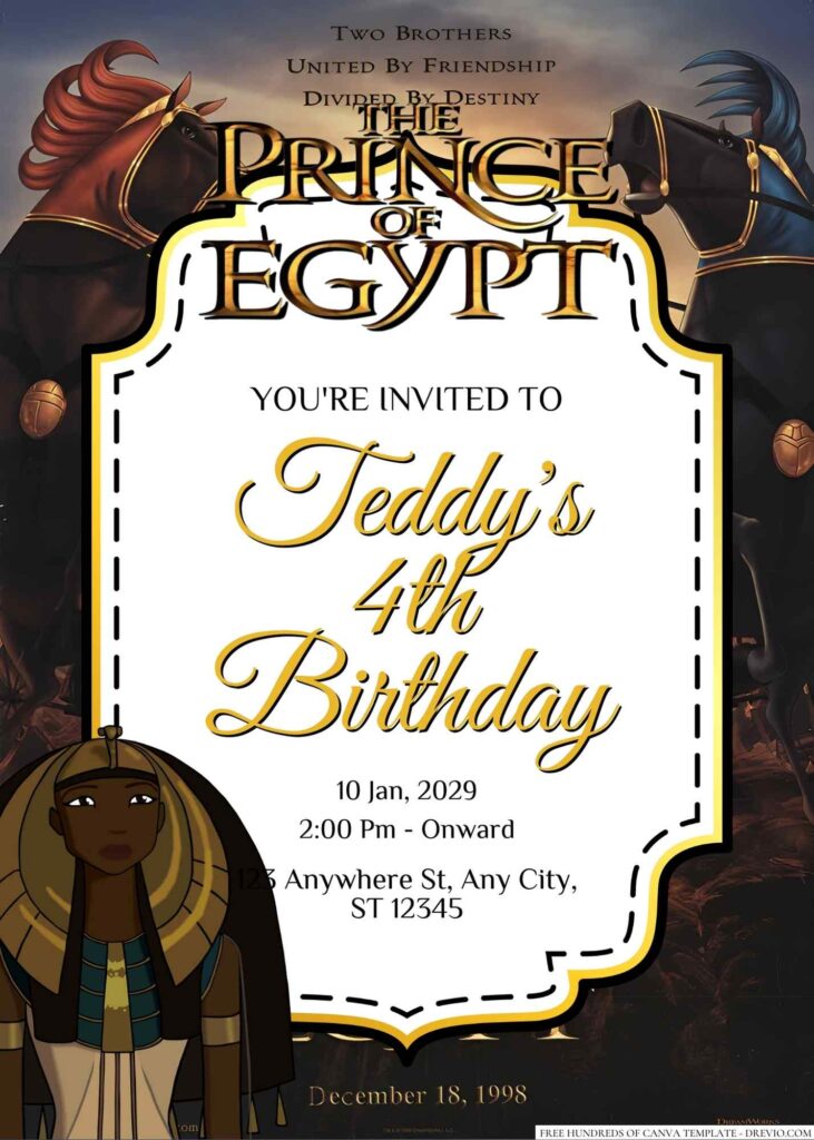 Free Editable The Prince of Egypt Birthday Invitation