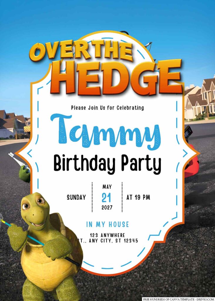 Free Editable Over the Hedge Birthday Invitation 