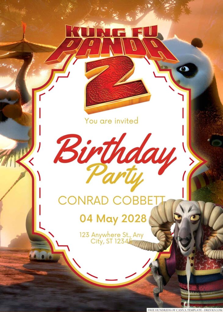 Free Editable Kung Fu Panda 2 Birthday Invitation