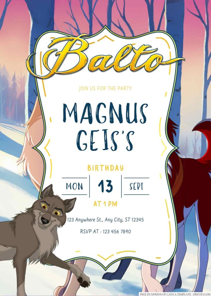 Free Editable Balto Birthday Invitation 