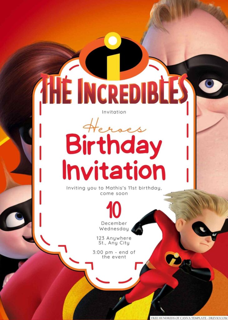 Free Editable The Incredibles Family Birthday Invitation 