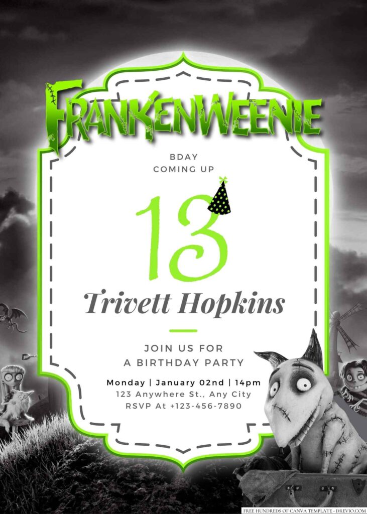 Free Editable Frankenweenie Birthday Invitation