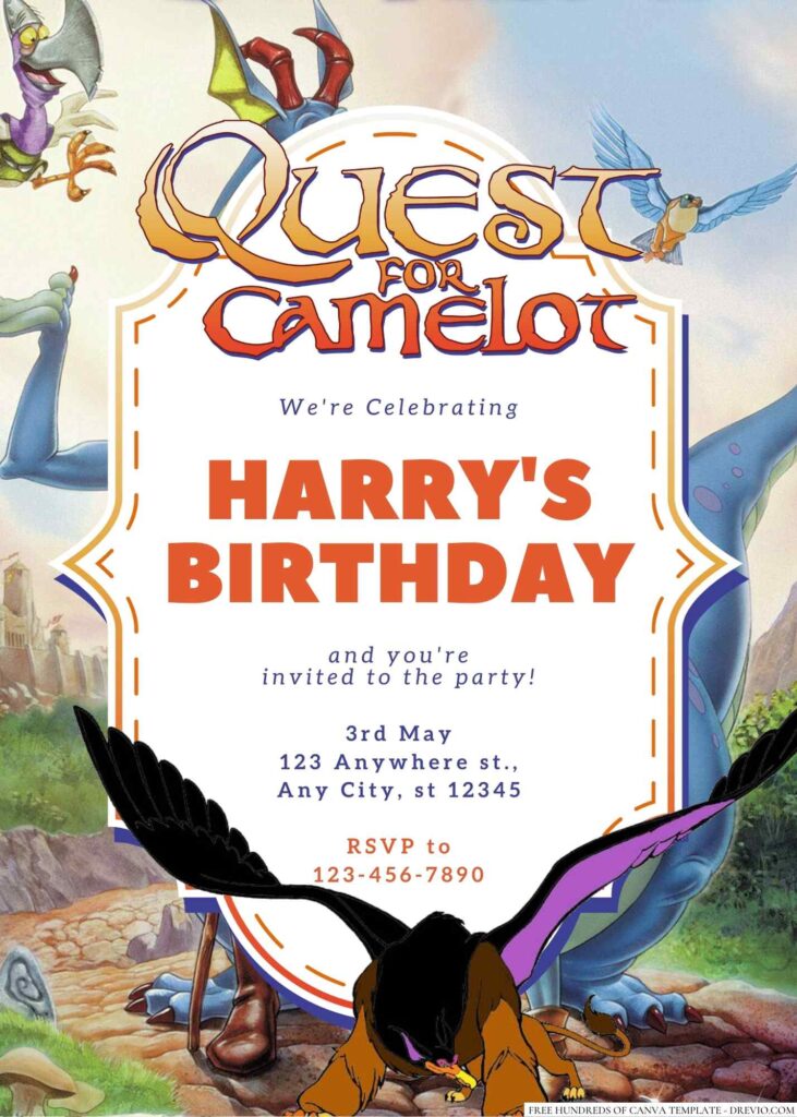 Free Editable Quest for Camelot Birthday Invitation