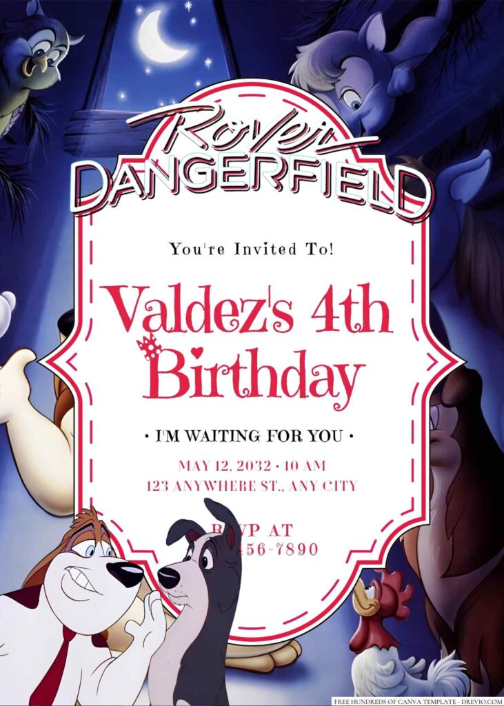 Free Editable Rover Dangerfield Birthday Invitation