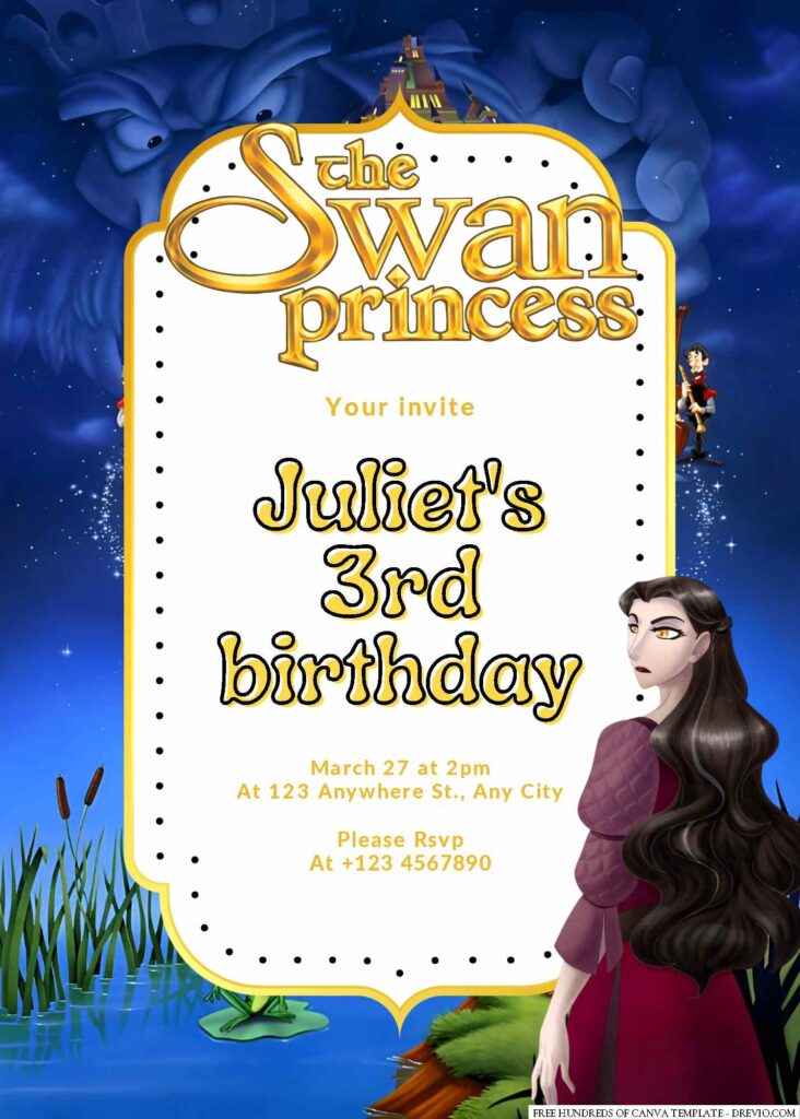 Free Editable The Swan Princess Birthday Invitation