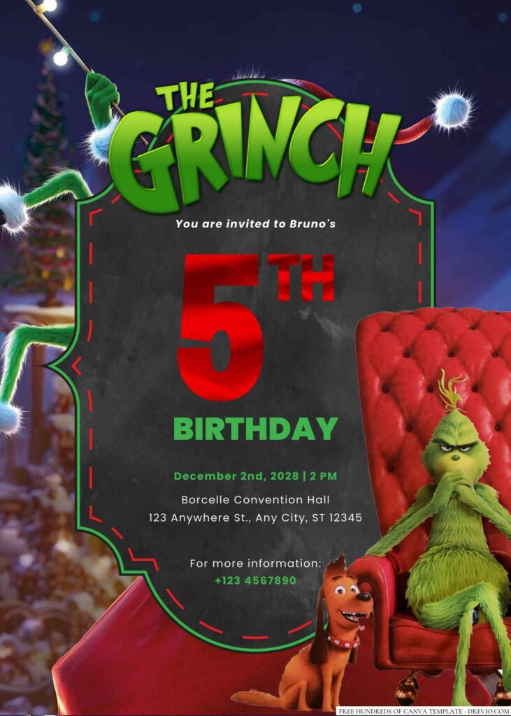 Free Editable The Grinch Birthday Invitation 