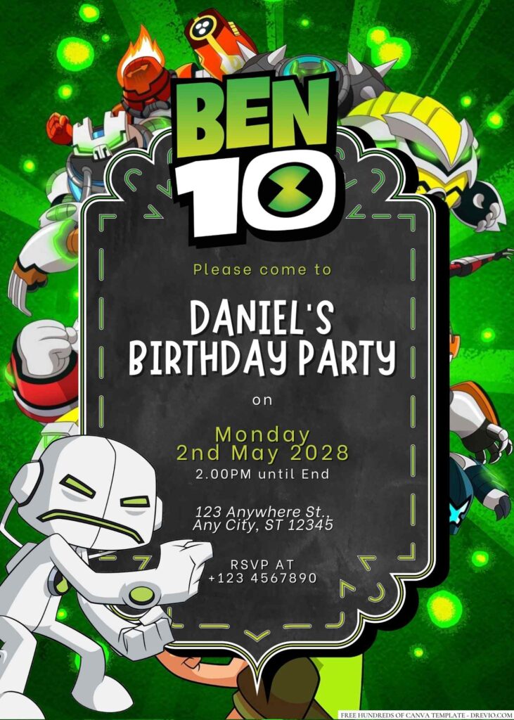 Free Editable Ben 10 Birthday Invitation