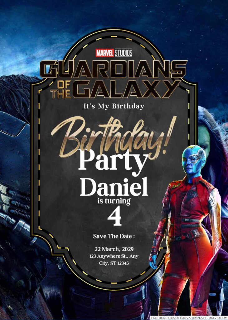 Free Editable Guardians of the Galaxy Birthday Invitation