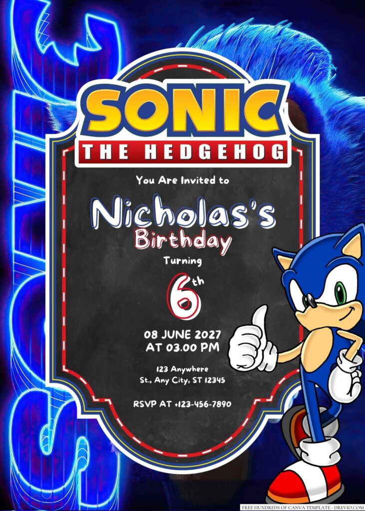 Free Editable Sonic the Hedgehog Birthday Invitation