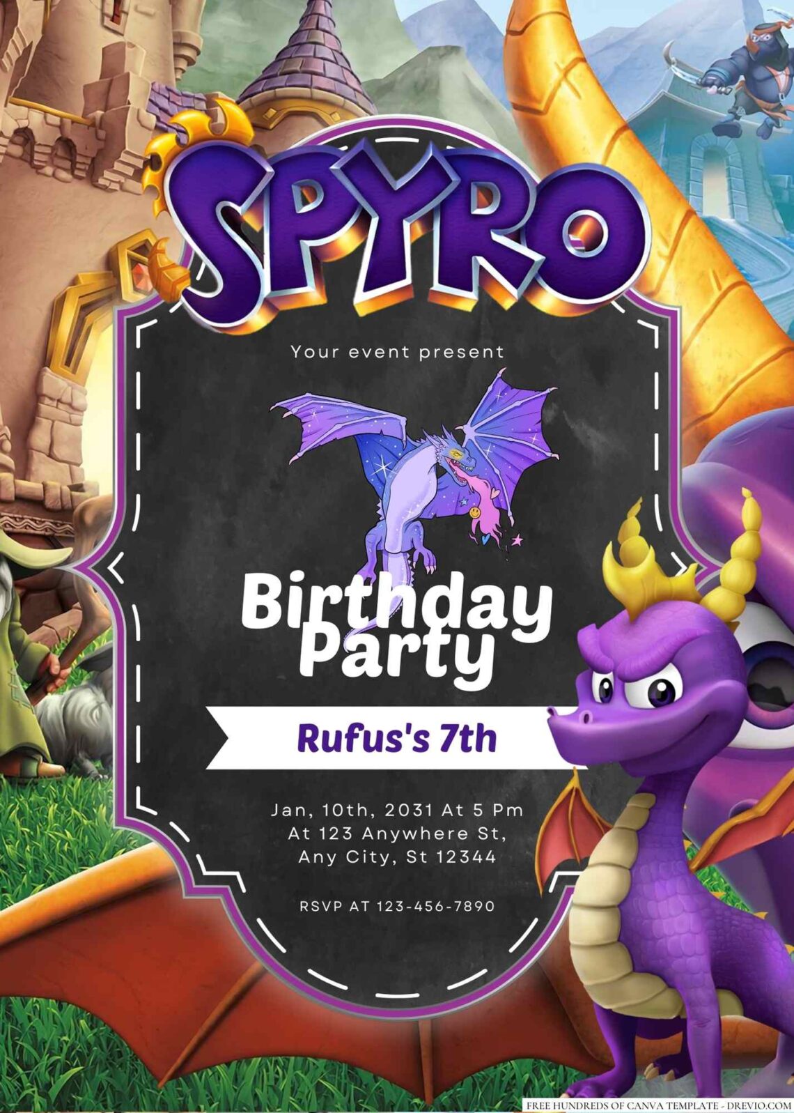 Free Editable Spyro the Dragon Birthday Invitation
