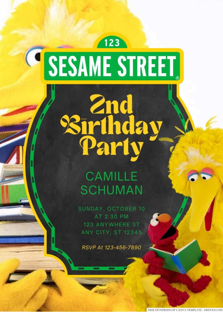 Free Editable Big Bird from Sesame Street Birthday invitation